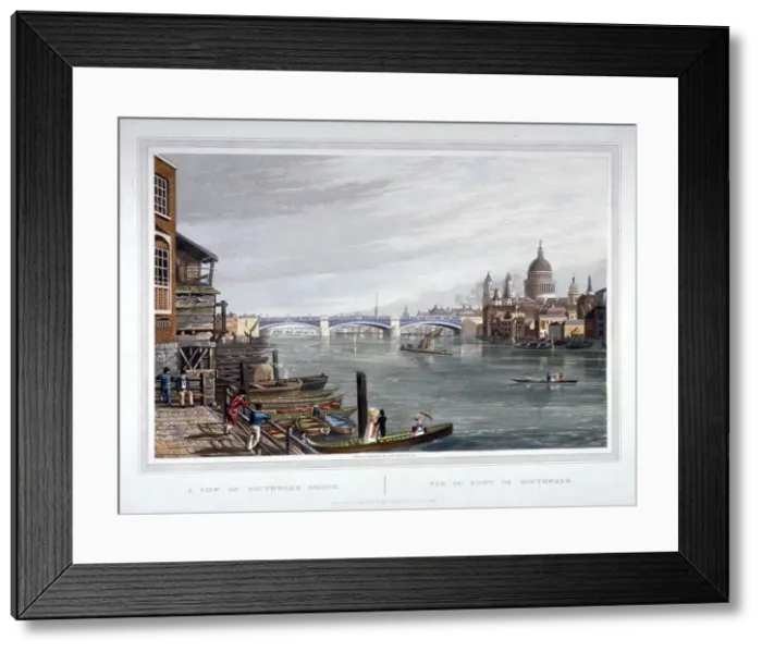 Framed Print : View of the east side of Southwark Bridge, London, 1820. Artist Framed Print : View of the east side of Southwark Bridge, London, 1820. Artist
