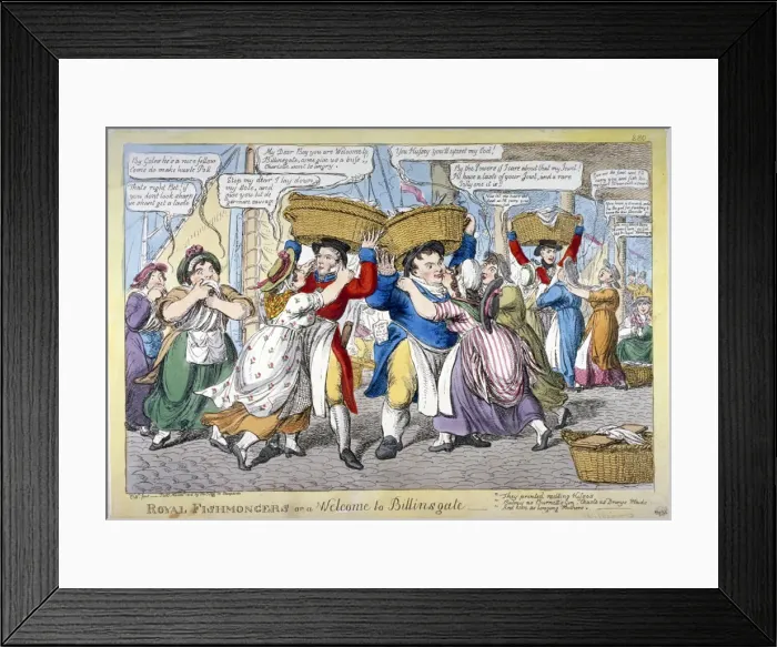 Framed Print : Royal fishmongers, or a welcome to Billingsgate, 1816. Artist: C Williams Framed Print : Royal fishmongers, or a welcome to Billingsgate, 1816. Artist: C Williams