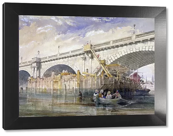 Coffer dam erected for repairing the pier of Blackfriars Bridge, London, c1870. Artist