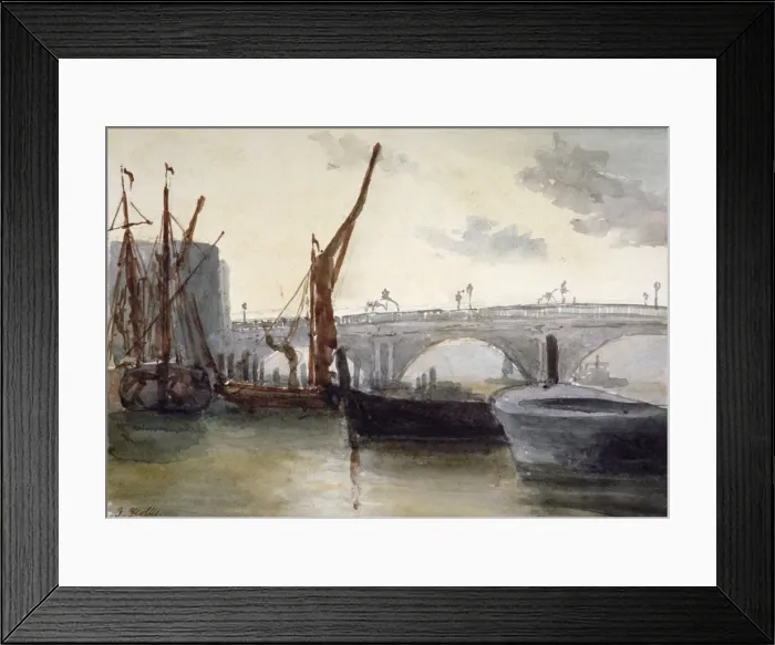 Framed Print : View of Blackfriars Bridge, with boats in the foreground, London, c1835 Framed Print : View of Blackfriars Bridge, with boats in the foreground, London, c1835