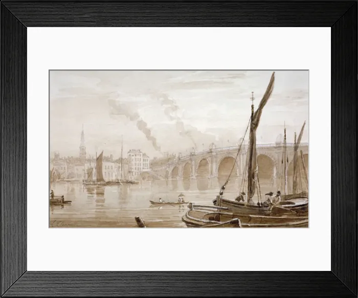 Framed Print : View of Blackfriars Bridge from the Surrey shore, with boats in the foreground, London, c1825 Framed Print : View of Blackfriars Bridge from the Surrey shore, with boats in the foreground, London, c1825
