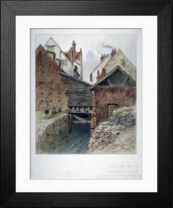 Framed Print : View of the back of a house in Chick Lane, showing Fleet Ditch, City of London, 1844 Framed Print : View of the back of a house in Chick Lane, showing Fleet Ditch, City of London, 1844