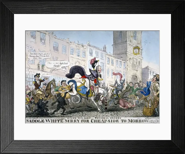 Framed Print : Saddle white Surry for Cheapside to Morrow, 1812. Artist: George Cruikshank Framed Print : Saddle white Surry for Cheapside to Morrow, 1812. Artist: George Cruikshank