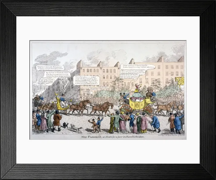 Framed Print : May Fashions, or Hints for a Four in Hand Exhibition, 1813. Artist: C Williams Framed Print : May Fashions, or Hints for a Four in Hand Exhibition, 1813. Artist: C Williams