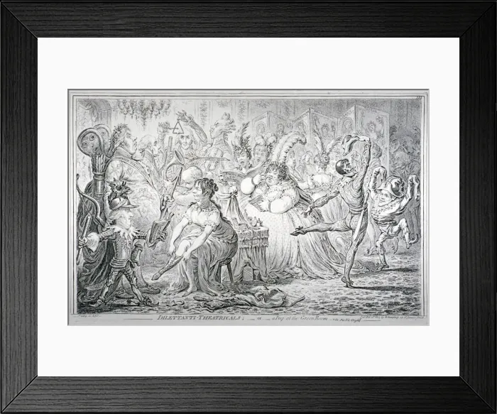 Framed Print : Dilettanti-theatricals; or a peep at the Green Room, 1803. Artist: James Gillray Framed Print : Dilettanti-theatricals; or a peep at the Green Room, 1803. Artist: James Gillray