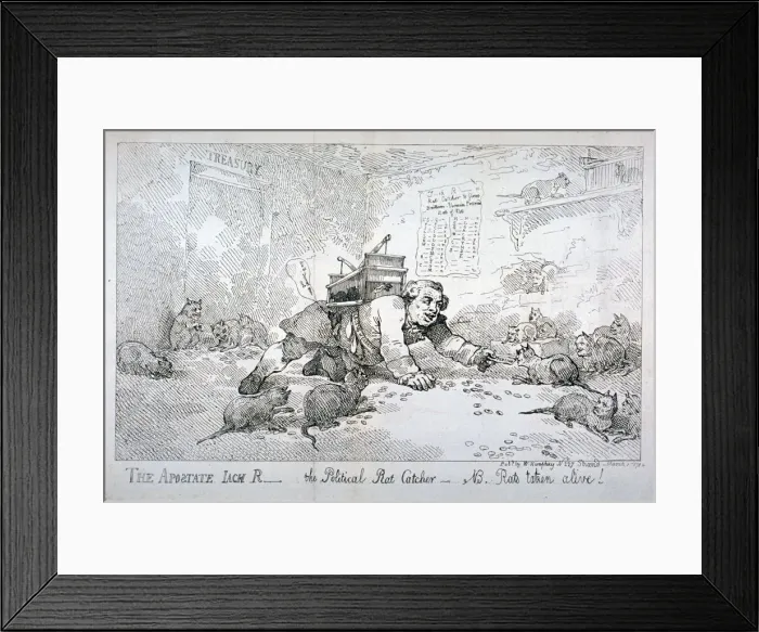 Framed Print : The apostate Jack R - the political rat catcher - NB. Rats taken alive!, 1784 Framed Print : The apostate Jack R - the political rat catcher - NB. Rats taken alive!, 1784