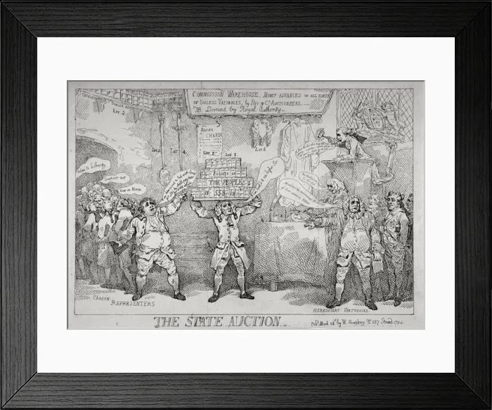 Framed Print : The State Auction, 1784. Artist: Thomas Rowlandson Framed Print : The State Auction, 1784. Artist: Thomas Rowlandson