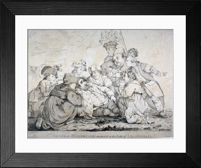 Framed Print : General Blackbeard wounded at the battle of Leadenhall, 1784. Artist Framed Print : General Blackbeard wounded at the battle of Leadenhall, 1784. Artist