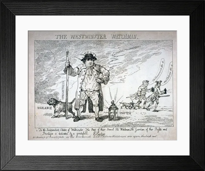 Framed Print : The Westminster Watchman, 1784. Artist: Thomas Rowlandson Framed Print : The Westminster Watchman, 1784. Artist: Thomas Rowlandson