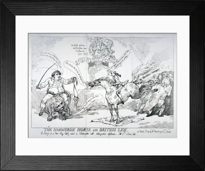 Framed Print : The Hanoverian horse and British lion, 1784. Artist: Thomas Rowlandson Framed Print : The Hanoverian horse and British lion, 1784. Artist: Thomas Rowlandson