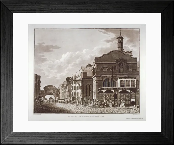 Framed Print : Fleet Street from St Dunstan in the West to Temple Bar, City of London, 1802. Artist Framed Print : Fleet Street from St Dunstan in the West to Temple Bar, City of London, 1802. Artist