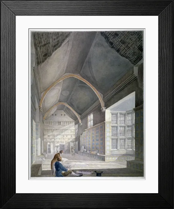 Framed Print : Interior view of the hall, Furnivals Inn, during demolition, City of London, c1819 Framed Print : Interior view of the hall, Furnivals Inn, during demolition, City of London, c1819