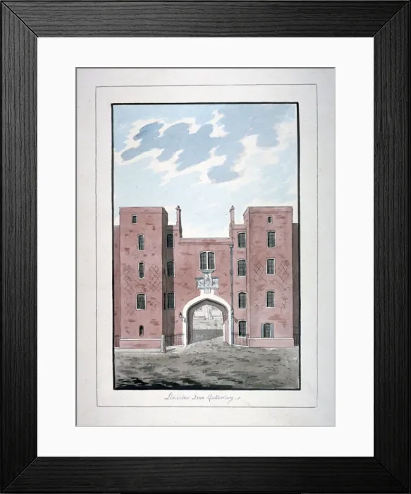 Framed Print : View of Lincolns Inn Gateway, Holborn, London, c1800 Framed Print : View of Lincolns Inn Gateway, Holborn, London, c1800
