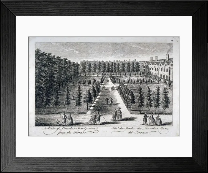 Framed Print : View of Lincolns Inn Garden from the terrace, Holborn, London, c1750 Framed Print : View of Lincolns Inn Garden from the terrace, Holborn, London, c1750