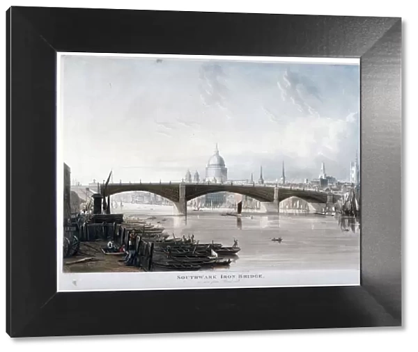 View of Southwark Iron Bridge from Bankside, London, 1819. Artist: Thomas Sutherland