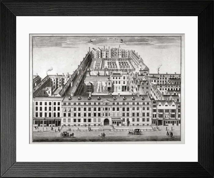 Framed Print : Bird s-eye view of Furnivals Inn, Holborn, City of London, c1750. Artist Framed Print : Bird s-eye view of Furnivals Inn, Holborn, City of London, c1750. Artist