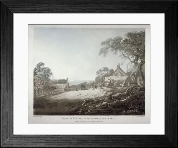 Framed Print : A horse-drawn carriage disappearing over a hill on the Edgware Road, London, 1799