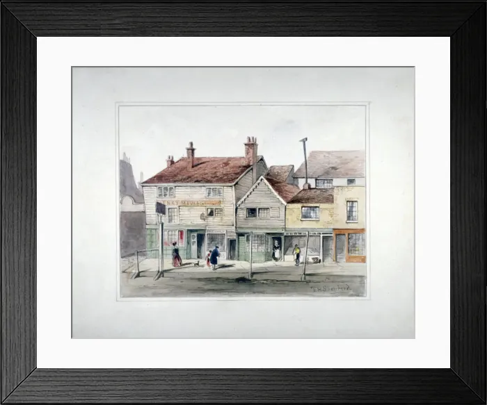 Framed Print : The Hare and Hounds Inn and shopfronts on Upper Street, Islington, London, c1835 Framed Print : The Hare and Hounds Inn and shopfronts on Upper Street, Islington, London, c1835