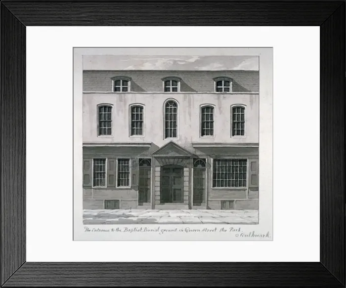 Framed Print : Entrance to a Baptist burial ground in Quilp Street, Southwark, London, c1825. Artist Framed Print : Entrance to a Baptist burial ground in Quilp Street, Southwark, London, c1825. Artist