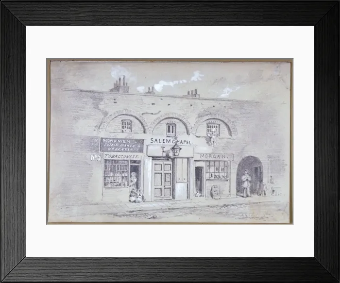 Framed Print : View of Salem Chapel and a tobacconists in Fitzroy Square, London, 1853. Artist Framed Print : View of Salem Chapel and a tobacconists in Fitzroy Square, London, 1853. Artist