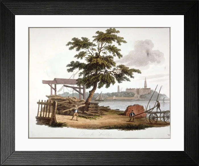 Framed Print : Men moving timber at Bankside, Southwark, London, c1810. Artist: William Pickett Framed Print : Men moving timber at Bankside, Southwark, London, c1810. Artist: William Pickett