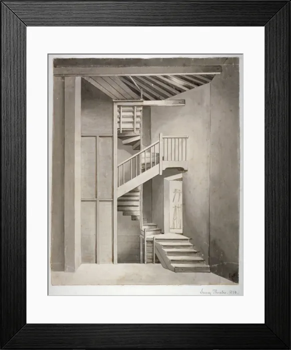 Framed Print : Interior view of the staircase in Surrey Theatre on Blackfriars Road, Southwark, London, 1810 Framed Print : Interior view of the staircase in Surrey Theatre on Blackfriars Road, Southwark, London, 1810