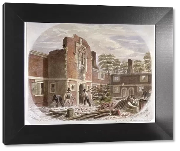 Men demolishing St Peters Hospital, Southwark, London, 1851. Artist: James Findlay