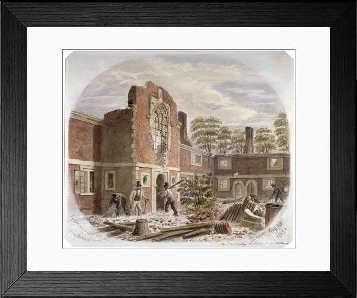 Framed Print : Men demolishing St Peters Hospital, Southwark, London, 1851. Artist: James Findlay Framed Print : Men demolishing St Peters Hospital, Southwark, London, 1851. Artist: James Findlay