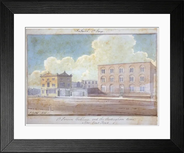 Framed Print : St Saviours workhouse and the Rockingham Arms Inn, New Kent Road, Southwark, London, 1825 Framed Print : St Saviours workhouse and the Rockingham Arms Inn, New Kent Road, Southwark, London, 1825