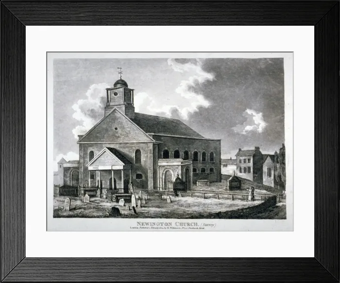 Framed Print : Church of St Mary Newington, Newington Butts, Southwark, London, 1824 Framed Print : Church of St Mary Newington, Newington Butts, Southwark, London, 1824