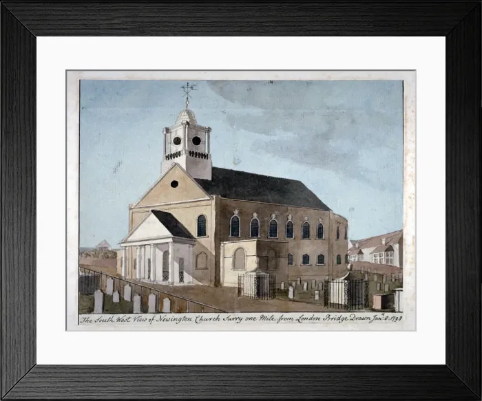 Framed Print : South-west view of the Church of St Mary Newington, Newington Butts, Southwark, London, 1798 Framed Print : South-west view of the Church of St Mary Newington, Newington Butts, Southwark, London, 1798