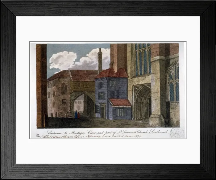 Framed Print : Entrance to Montague Close and part of Southwark Cathedral, London, c1830 Framed Print : Entrance to Montague Close and part of Southwark Cathedral, London, c1830