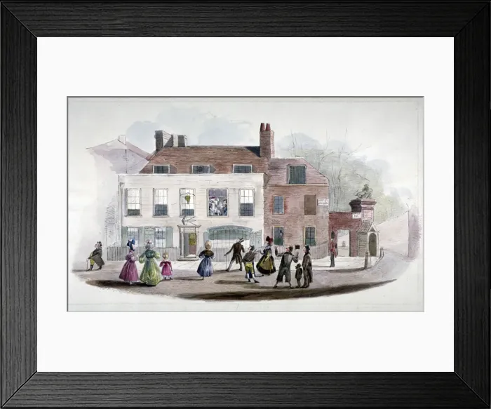 Framed Print : A coffee house and the Kings Arms Tavern in Kensington, London, 1832 Framed Print : A coffee house and the Kings Arms Tavern in Kensington, London, 1832