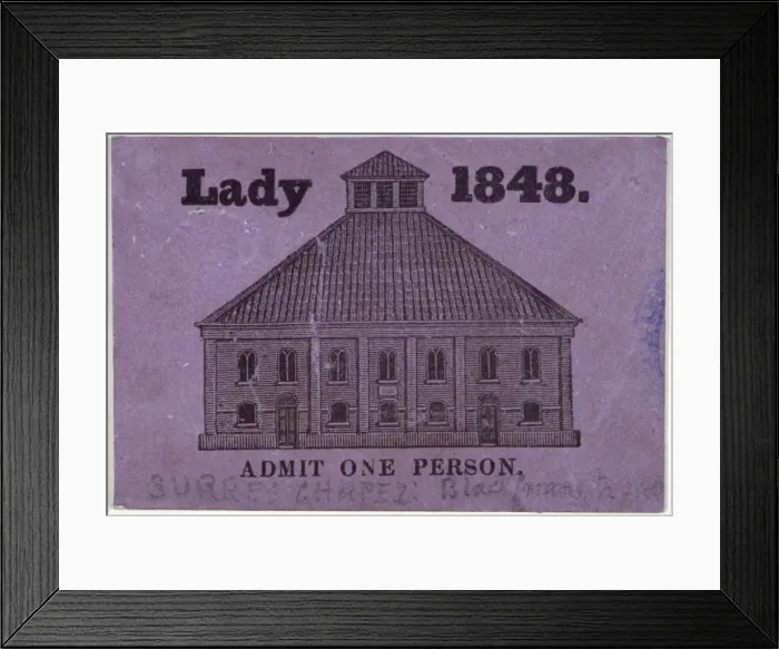 Framed Print : A ticket of admission for a lady to Surrey Chapel, Blackfriars Road, Southwark, London, 1848 Framed Print : A ticket of admission for a lady to Surrey Chapel, Blackfriars Road, Southwark, London, 1848