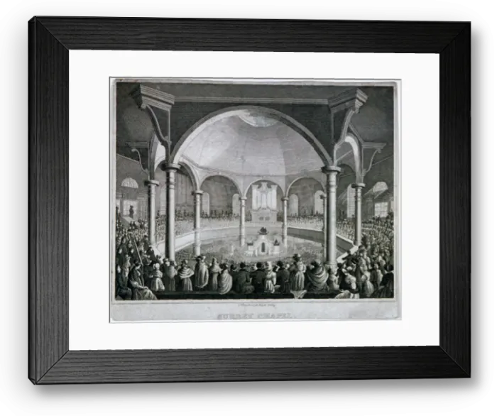 Framed Print : Interior view of Surrey Chapel with a service taking place, Southwark, London, c1815 Framed Print : Interior view of Surrey Chapel with a service taking place, Southwark, London, c1815