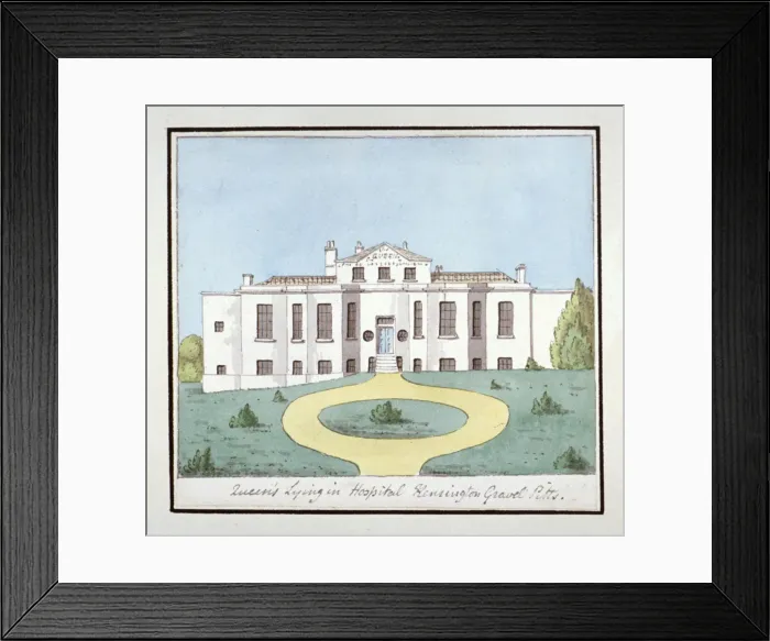 Framed Print : The Queens Lying-in Hospital, Kensington Gravel Pits, London, c1820 Framed Print : The Queens Lying-in Hospital, Kensington Gravel Pits, London, c1820