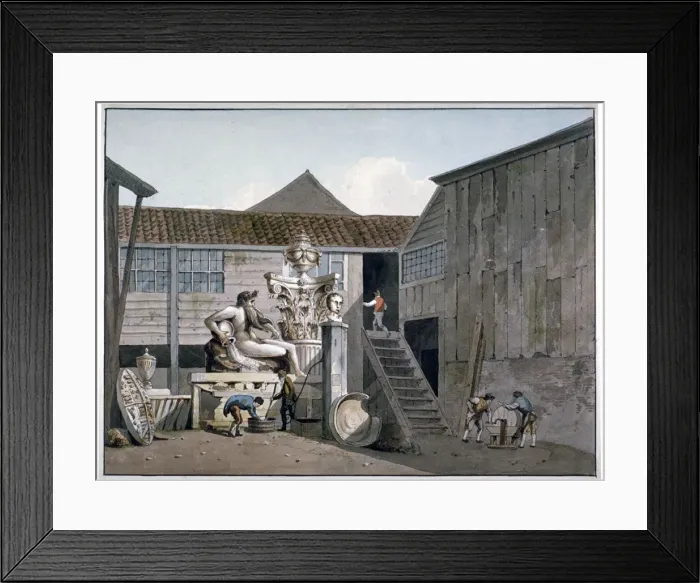 Framed Print : Coade Stone factory yard on Narrow Wall Street, Lambeth, London, c1800 Framed Print : Coade Stone factory yard on Narrow Wall Street, Lambeth, London, c1800