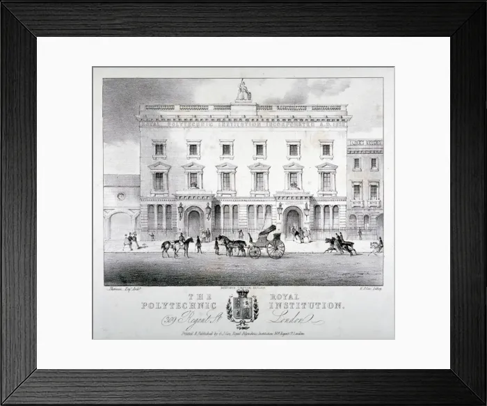 Framed Print : View of Regent Street Polytechnic with horse-drawn vehicles in front, London, c1840 Framed Print : View of Regent Street Polytechnic with horse-drawn vehicles in front, London, c1840