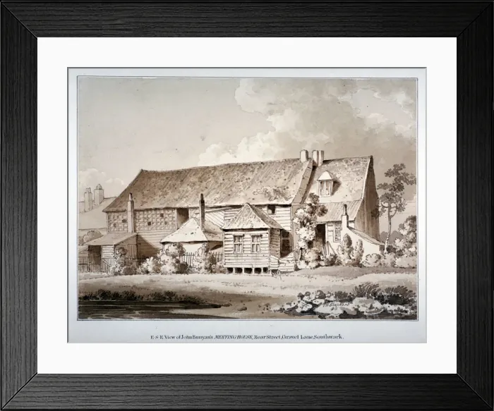 Framed Print : South-east view of John Bunyans meeting house, Zoar Street, Southwark, London, 1813 Framed Print : South-east view of John Bunyans meeting house, Zoar Street, Southwark, London, 1813