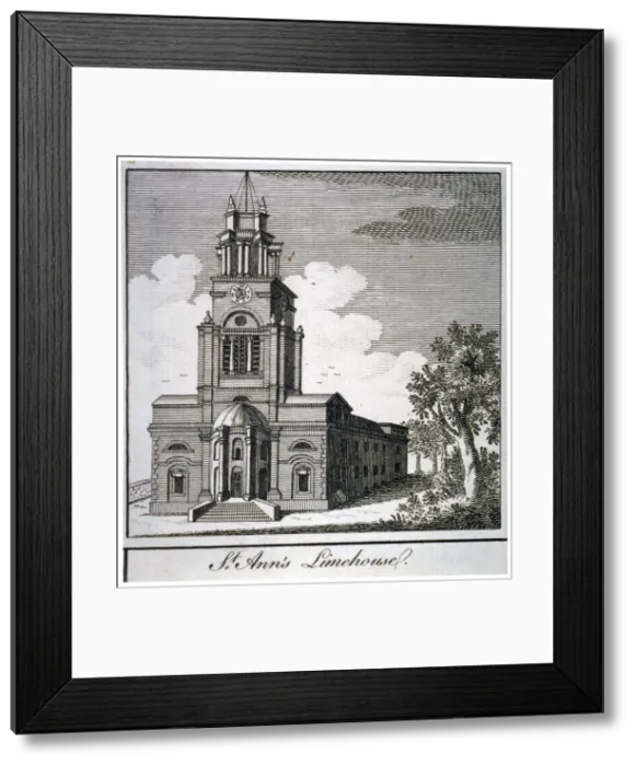 Framed Print : South-west view of the Church of St Anne, Limehouse, London, c1750 Framed Print : South-west view of the Church of St Anne, Limehouse, London, c1750