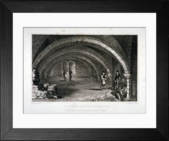 Framed Print : Interior view of the crypt, St Saviours Church, Southwark, London, 1830 Framed Print : Interior view of the crypt, St Saviours Church, Southwark, London, 1830