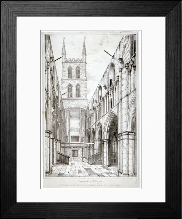 Framed Print : View of the nave, St Saviours Church, Southwark, London, c1834 Framed Print : View of the nave, St Saviours Church, Southwark, London, c1834