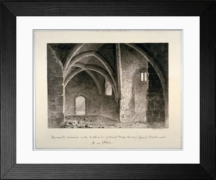 Framed Print : Monastic remains on the north side of St Mary Overys church, Southwark, London, 1835 Framed Print : Monastic remains on the north side of St Mary Overys church, Southwark, London, 1835