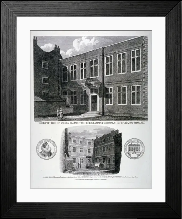 Framed Print : Queen Elizabeths Free Grammar School, St Saviours Churchyard, Southwark, London, 1815 Framed Print : Queen Elizabeths Free Grammar School, St Saviours Churchyard, Southwark, London, 1815