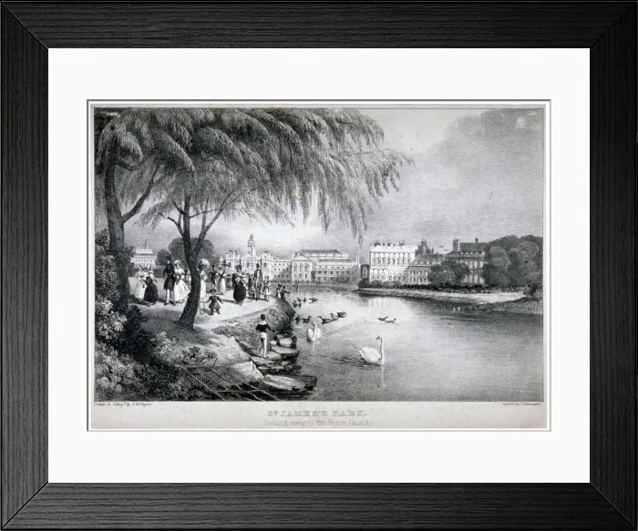 Framed Print : View of St Jamess Park and Buckingham Palace, Westminster, London, c1830 Framed Print : View of St Jamess Park and Buckingham Palace, Westminster, London, c1830