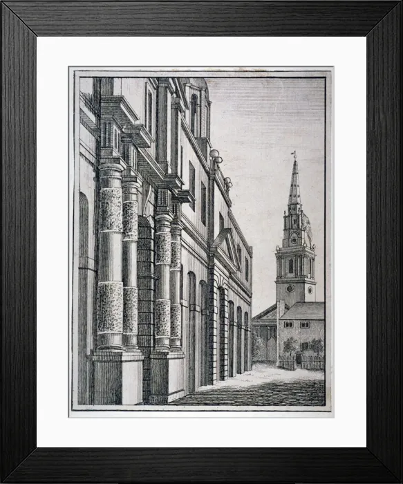 Framed Print : Part of the Kings Mews with the church of St Martin-in-the-Fields, Westminster, London, c1750 Framed Print : Part of the Kings Mews with the church of St Martin-in-the-Fields, Westminster, London, c1750
