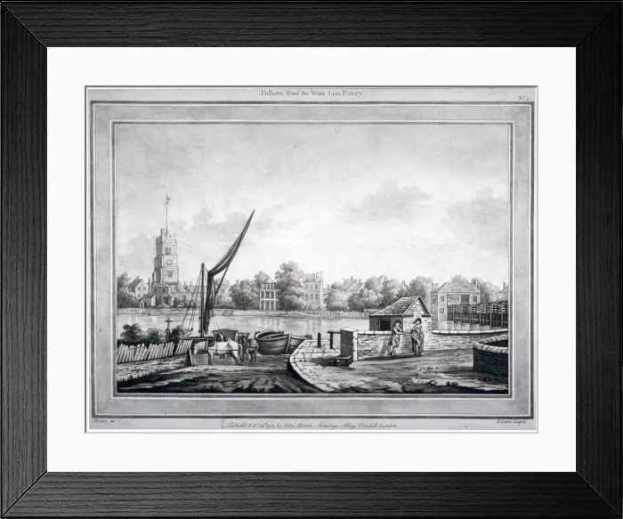Framed Print : View of Fulham from the White Lion Inn, Putney, London, 1783. Artist: Robert Laurie Framed Print : View of Fulham from the White Lion Inn, Putney, London, 1783. Artist: Robert Laurie