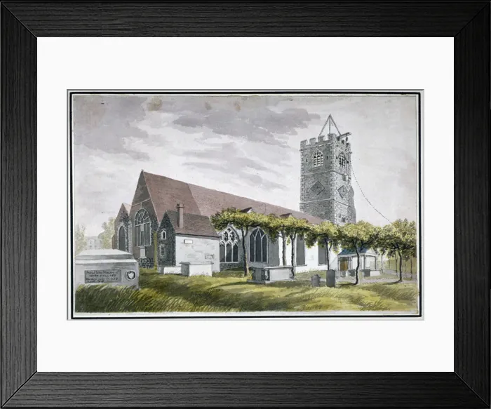 Framed Print : North-east view of All Saints Church, Fulham, London, c1800 Framed Print : North-east view of All Saints Church, Fulham, London, c1800
