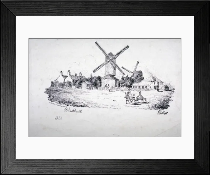 Framed Print : View of Blackheath, showing windmills and buildings, Greenwich, London, 1832. Artist Framed Print : View of Blackheath, showing windmills and buildings, Greenwich, London, 1832. Artist