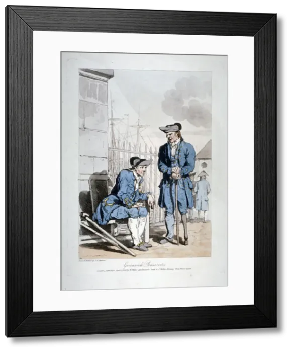 Framed Print : Greenwich Pensioners, 1808. Artist: John Augustus Atkinson Framed Print : Greenwich Pensioners, 1808. Artist: John Augustus Atkinson